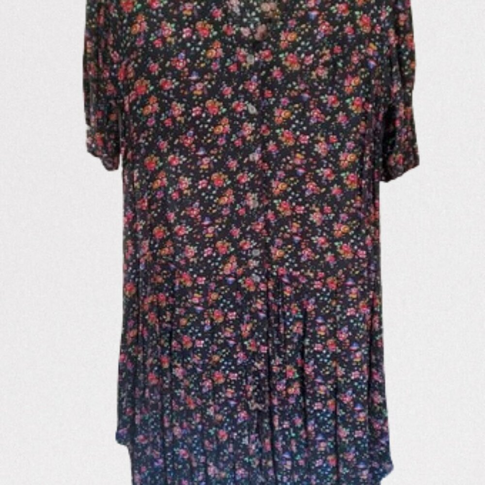 Floral Viscose Midi Dress with Rose Buttons and Pocket - Great Condition